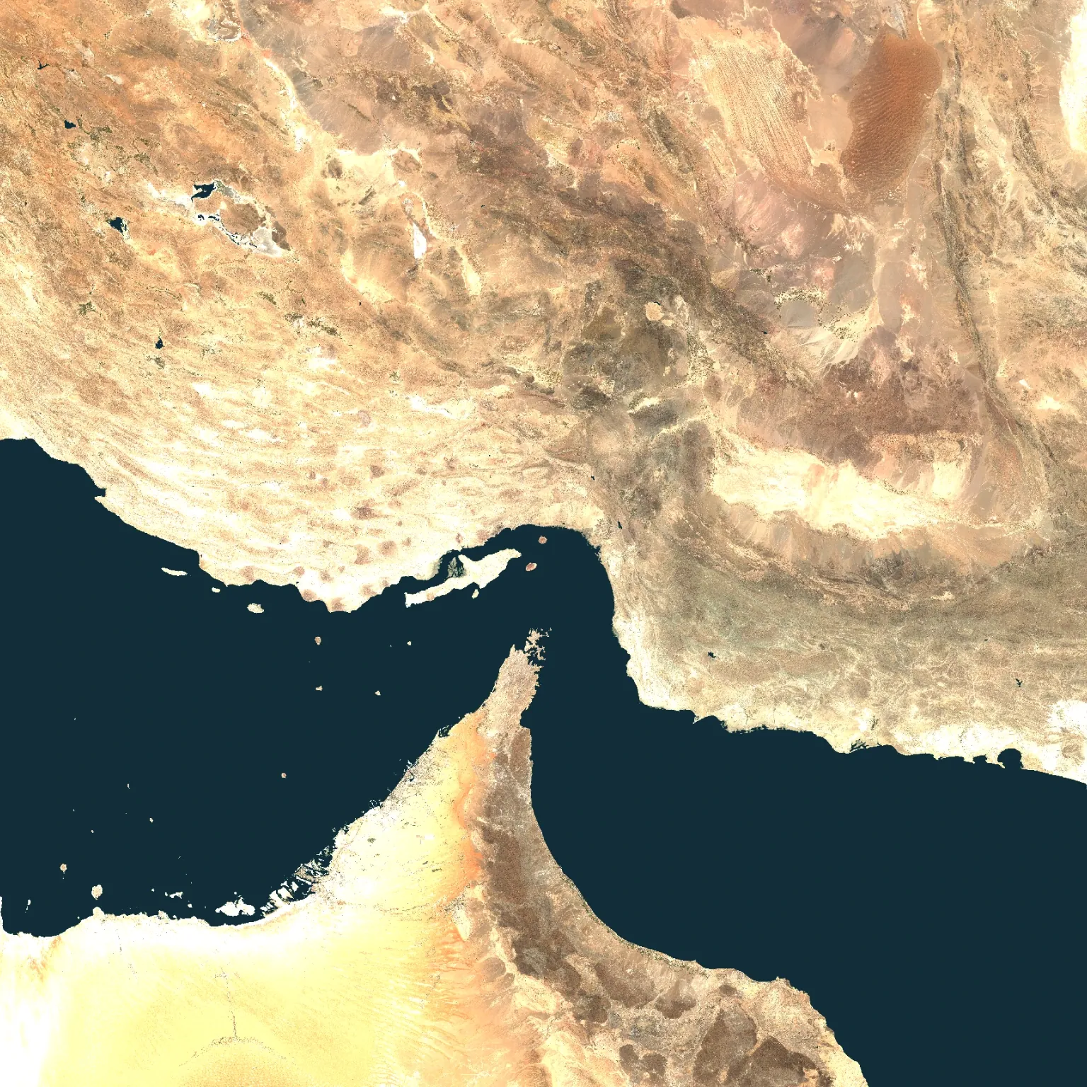 Satellite view centred above Hormuz Island's southern coast